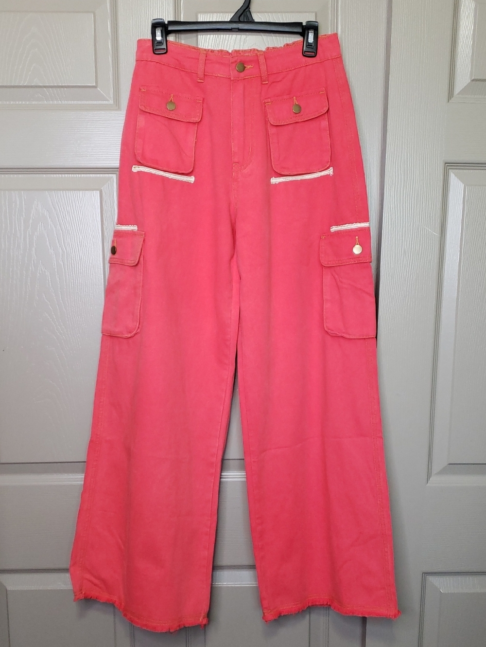 NWT POL High-Rise Coral 3D Cargo Wide-Leg Pants Size Small